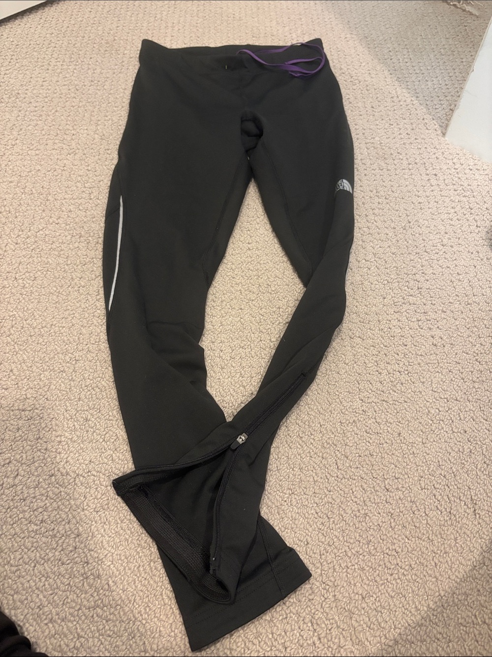 The North Face Kids Black Leggings with Purple Drawcord